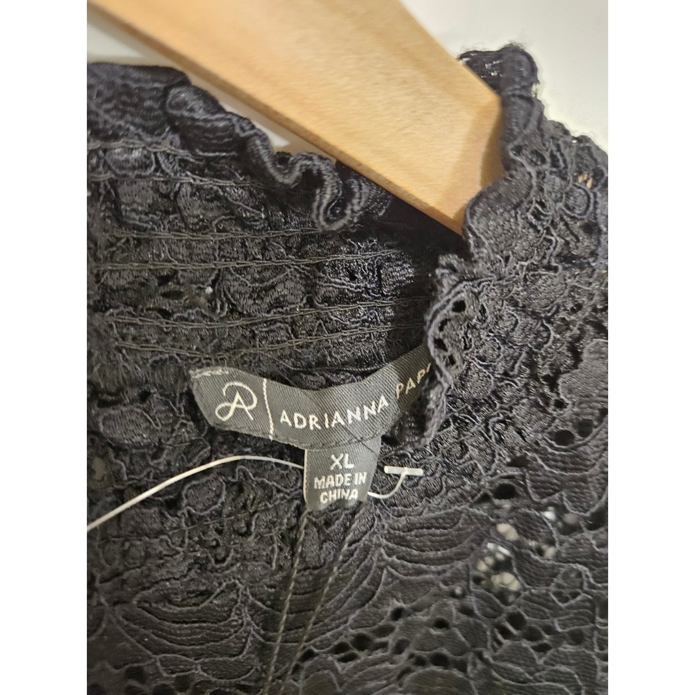 Adrianna Papell Black Knit Lace Ruched Mock Neck Top AD1S301130 XL New - Picture 2 of 9